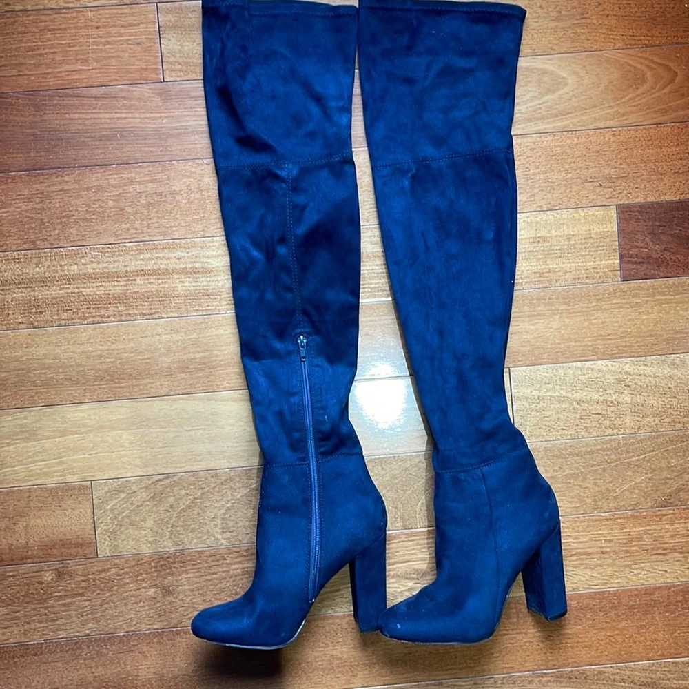 Aldo over- the-knee faux suede boot in size 6 . EUC navy blue fall - Picture 1 of 5